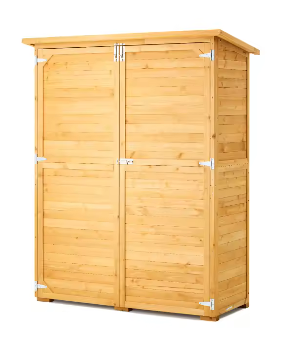 SucceBuy Cobertizo de almacenamiento para exteriores, gabinete grande de madera con techo impermeable y marco de metal, puertas, estantes y piso con doble cerradura - 1