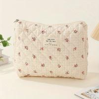 Bolsa de maquillaje acolchada de algodón, neceser grande de viaje para cosméticos, bonito neceser Kawaii Floral, 3 piezas - details 2