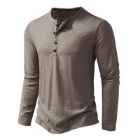 Camiseta de manga larga para hombre, Camisa de algodón con botones y cuello Henley, informal, de Color sólido, a la moda, transpirable, para uso diario - details 12