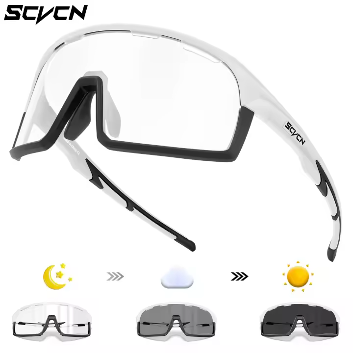 Scvcn-Photochromic Cycling Sunglasses for Man Blue Outdoor Sports Bike Glasses MTB Fishing Glasses Bicycle Goggles UV400 2lens - 1