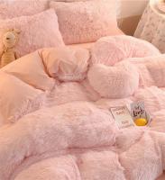 Juego de ropa de cama de lujo, edredón de terciopelo de visón Kawaii, con sábanas, individual y doble, color rosa cálido, para Otoño e Invierno - details 6