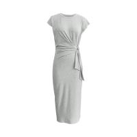 Vestido largo de manga corta con cuello redondo a rayas y cintura elegante con vestidos de encaje utilizados para la fiesta de verano de las mujeres - details 7