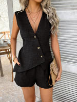 Conjunto de chaleco con botones estilo vacaciones de color sólido casual de primavera verano ropa de mujer. - details 22