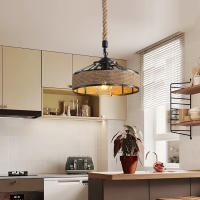 Lámpara Colgante Metal  de Estilo Rústico con 80CM Cuerda de Cáñamo, Iluminación Interior Retra para Sala de estar, Dormitorio, Comedor, Cafetería, E27 Sin Bombilla - details 5