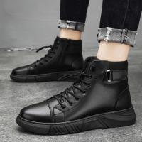 Zapatos de piel de moda para hombre, botas altas estilo Chelsea, impermeables, cómodas, con plataforma, 2025 - details 4
