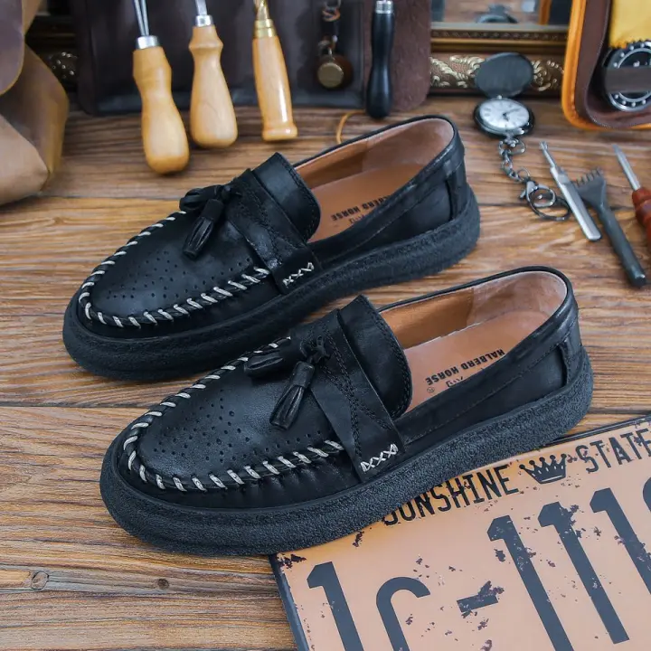 Cuero genuino de alta gama de piel de vaca pura de primera capa, zapatos de cuero con suela blanda, zapatos de hombre - 1