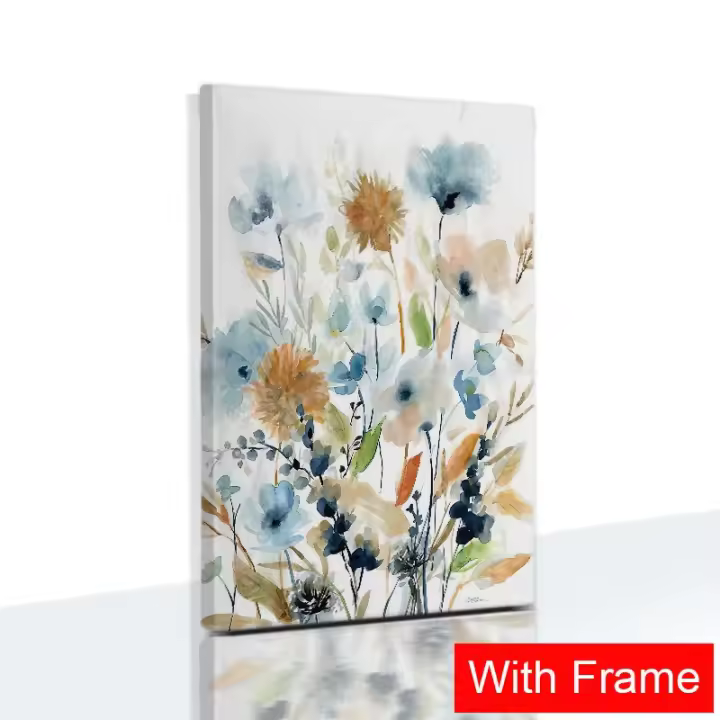 Pintura de Acuarela en Lienzo con Hojas Florales Azul Marcos JUBEER para Decoración del Hogar y Dormitorio Arte de Pared en Estilo de Mercado - 1