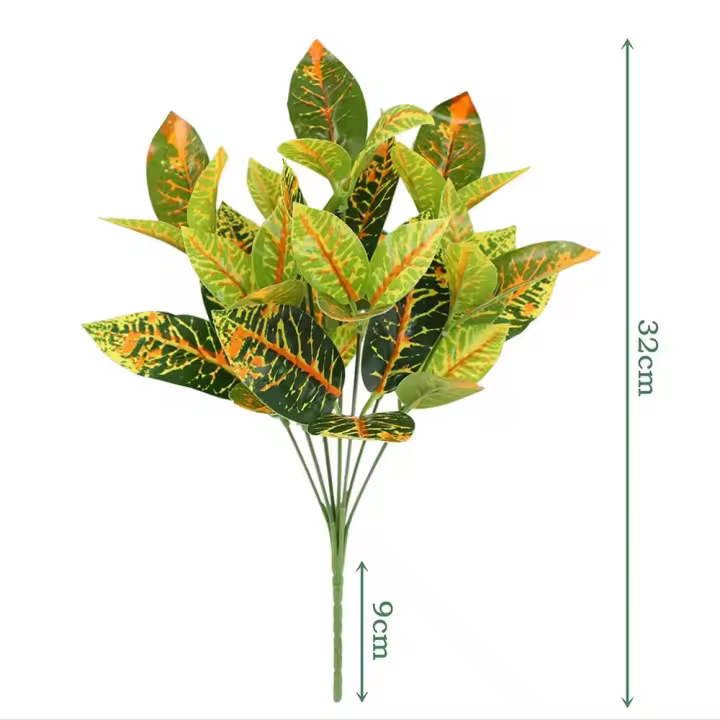 7 cabezas de hojas de plantas verdes artificiales, hoja de Perilla, plantas en macetas verdes grandes, planta falsa realista de plástico, decoración del jardín del hogar - 1