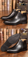Cabeza cuadrada Chelsea Boots Zapatos de cuero con cremallera lateral de cuero para hombres Botas cortas con plataforma - details 6