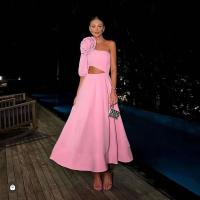 Maxi apliques con hombros descubiertos, cintura de una sola manga, vestido midi de boda de noche para mujer grande - details 4