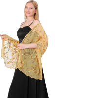 Mantón de mujer con lentejuelas de flores finas bordadas de color morado, utilizado para vestidos de novia y vestidos de noche. - details 5