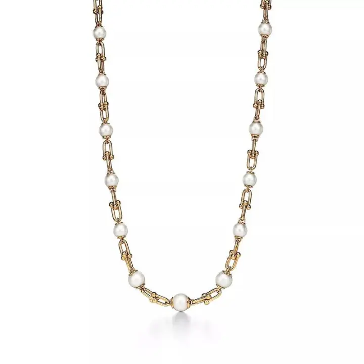 ΤΙΦΑΝΗ ™ Collar de eslabones graduados HardWear, el diseño de candado está enlazado alternativamente con perlas de agua dulce - 1