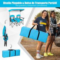 Sillas de Camping Plegables, Silla Plegable Portátil Doble con Bolsa de Transporte Refrigeradora, Silla de Picnic de 2 Asientos para Exteriores con Mesa y Dosel Desmontable (Azul) - details 6