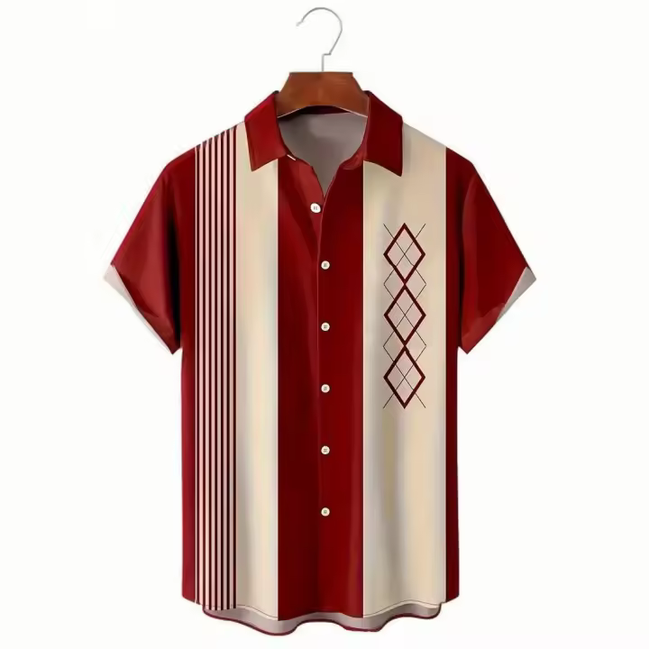 Camisa de verano para hombre, informal, con solapa, manga corta, estampado geométrico 3D, talla grande, holgada. - 1
