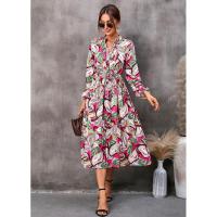 Vestido casual elegante de manga larga para mujer con estampado de hojas elegante - details 3