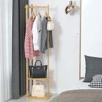 Perchero de Pie de Madera de Bambú Perchero de Esquina de Árbol de Pasillo con 2 Estantes y 3 Ganchos Independiente para Sombreros, Bolsas, Entrada, Dormitorio - details 4