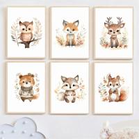 Pósteres artísticos de pared para guardería, pintura en lienzo, imágenes impresas, oso, zorro, ciervo, ardilla, búho, hojas de otoño, decoración del hogar para habitación de bebés y niños - details 0