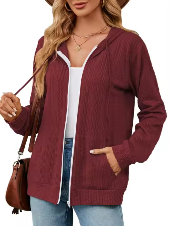 Sudadera con capucha y cremallera cerrada para mujer - 1