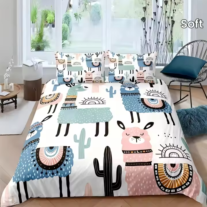 Funda de Edredón de Algodón Poliéster con Estampado 3D de Cactus Alpaca - 1