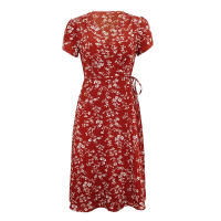 Summer floral print women boho short sleeve v neck split elegant a line party beach dress - details 14