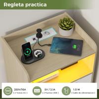 Mesitas de Noche con luces LED y Estación de Carga (2 Tomas AC, 2 Puertos USB) Mesita de Noche Blanca Mesas Auxiliares con 1 compartimento abierto y 2 cajones para Dormitorio Salón - details 39