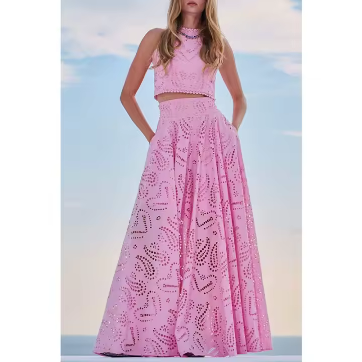 Nuevo traje de mujer, top sin mangas + falda larga conjunto, vacaciones casuales sueltas de dos piezas femenina - 1