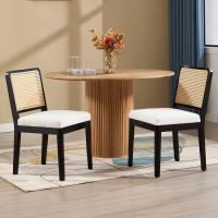 Juego de 2 sillas de comedor de madera, sillas de cocina rústicas con respaldo de ratán, sillas de restaurante tapizadas de lino, sillas de salón sencillas para el hogar, negro - details 0