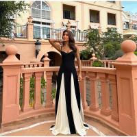 Vestidos largos elegantes de retazos en blanco y negro, vestido ajustado de manga larga con cuello redondo a la moda para mujer, batas de fiesta de noche para mujer - details 15