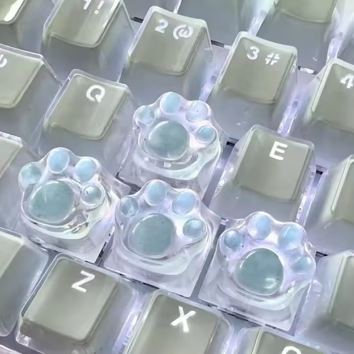 1/4 Uds. Tapa de tecla de pata de gato translúcida bonita, tapa de tecla de teclado Nical rosa y azul de resina, teclas ESC WASD de dibujos animados cruzados - 1