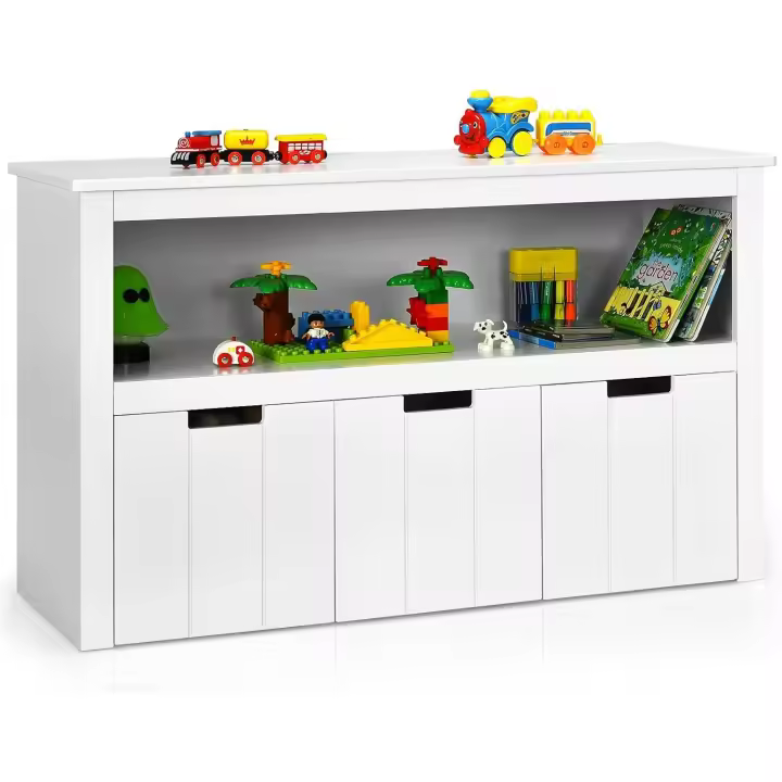 Madera con ruedas y cubos para juguetes de niños, amplio espacio, organizador duradero para - 1