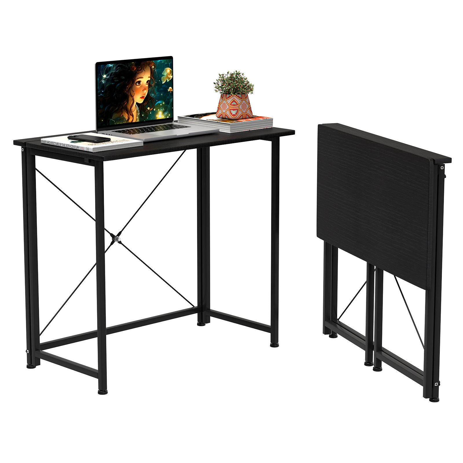 Rynview-Escritorio plegable pequeño, sin volumen, escritorio de ordenador plegable, adecuado para dormitorio, oficina Ahorra espacio.