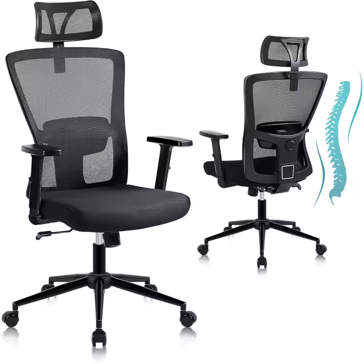 Silla Oficina con Reposacabezas y Reposabrazos Ajustables, Sillas Escritorio con Soporte Lumbar, Silla Ergonómica Escritorio para Despacho - 1