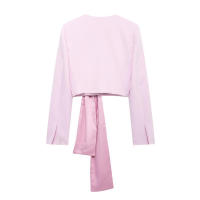 OUWU- Otoño Nuevo Estilo Europeo Y Americano Diseño Sentido Moda Ajustado Corto Seda Satén Textura Arco Traje Chaqueta - details 1