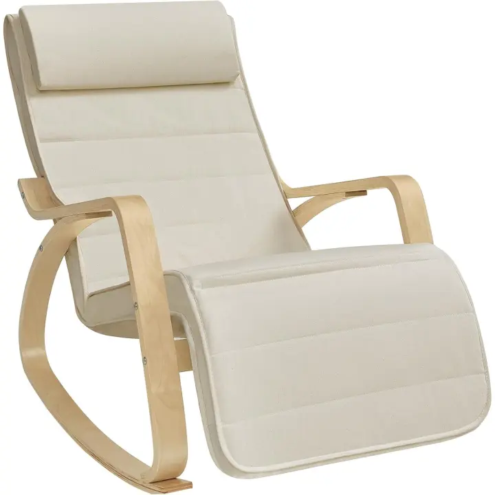 Silla Mecedora de Madera de Abedul Soporte de Brazo Ajustable en 5 Posiciones Carga Máxima 150kg - 1