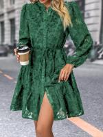 Vestido Midi de manga larga con cuello levantado para mujer, moda coreana, Vintage, Color sólido, primavera y otoño, 2025 - details 14