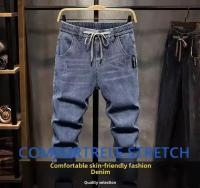 2025 nuevos pantalones vaqueros de cintura elástica para hombres de pierna recta primavera otoño cordón verano delgado suaviza tu silueta pantalones largos - details 0