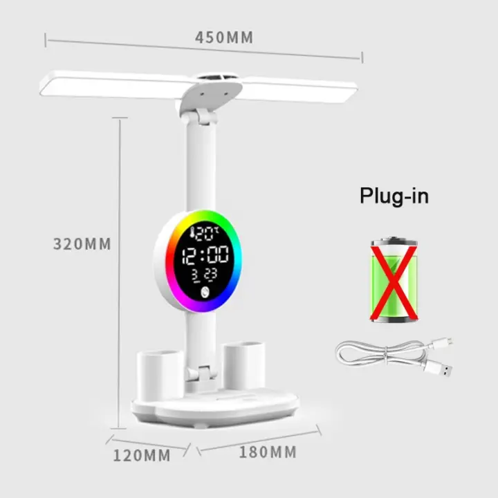 Lámpara de mesa Led recargable para estudio, lámpara de escritorio, luz de lectura, luz nocturna Led con ventilador, reloj Led, pantalla, luz de escritorio de lectura - 1