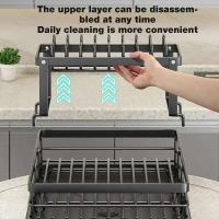 Estante para secar platos, organizador de platos de cocina ajustable con escurridor sobre fregadero, encimera, soporte de almacenamiento de cubiertos - details 1