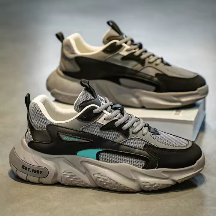 Zapatillas versátiles de suela gruesa para hombre, zapatos deportivos informales transpirables con cordones de malla, suelas suaves aumentadas, 2024 - 1