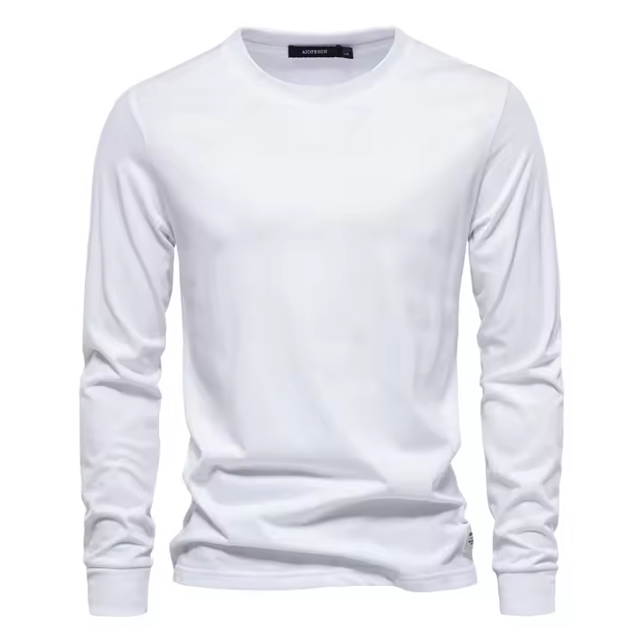 Día del padre 2025 Camiseta de algodón de Color sólido para hombre, camisetas informales de manga larga con cuello redondo para hombre, Camiseta básica de alta calidad para primavera y otoño para hombre - 1