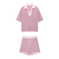 Conjunto de Moda para Mujer OUWU Camisa con Cuello de Raya y Pantalones Cortos Elásticos - details 2