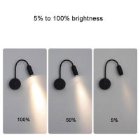 Luces LED de pared regulables, interruptor de perilla negra con ajuste de ángulo de haz de 15 °, 30 °, 45 °, 3W, 5W, 7W, 10W, lámpara LED de cuello de cisne para mesita de noche - details 5