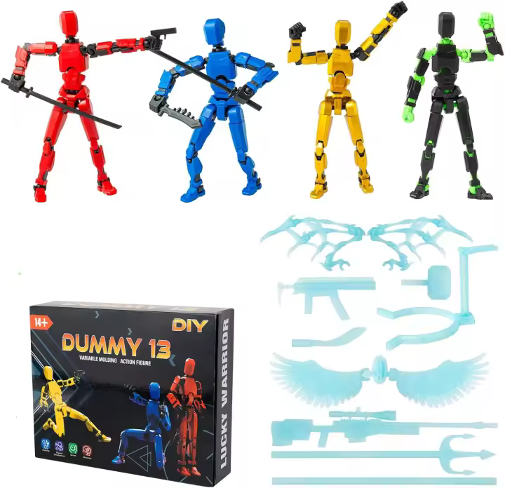 4PCS T13 Titan Figura de acción, ya ensamblada, Robo 13 para decoración de escritorio de coleccionistas, juguetes de articulaciones múltiples móviles para niños (rojo + azul + dorado + verde) - 1