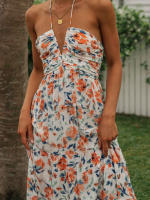 Nueva moda mujer vestido largo elegante sin mangas con cuello Halter vestido Floral vestido de verano gran oferta S-XL - details 13