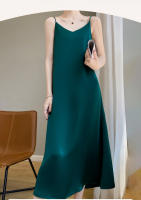 Elegante Vestido de Seda Satinada de Estilo Francés Vestido Largo 2025 con Cuello en V y Fondo de Rodilla - details 0