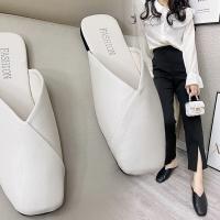 Elegantes Zapatillas de Mulegina Verano 2023 Punta Cerrada Cuadrada Zapatos Casuales de Cuero Negro Blanco Tallas Grandes 35-43 - details 1