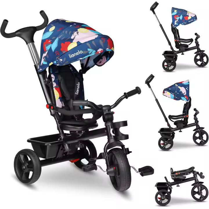 Haari Bicicleta 2 en 1 Menores hasta 25 kg 1,5-5 años Triciclo- Carrito Cesta espaciosa, Bolsa y portavasos Cinturones de 3 Puntos con Fundas Toldo Reposapiés Azul Oscuro - 1