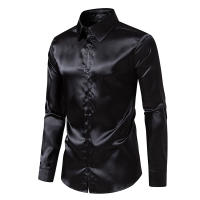 Camisa de vestir de satén de lujo para hombre, esmoquin liso de seda a la moda, informal, para boda, fiesta, graduación y oficina - details 22