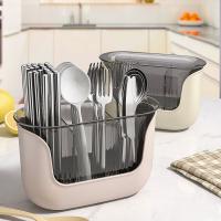 Escurridor de cubiertos de 3 rejillas antideslizante con orificio de drenaje, organizador de palillos, tenedor, cuchara, Color sólido, estante de secado de utensilios duradero para el hogar - details 5