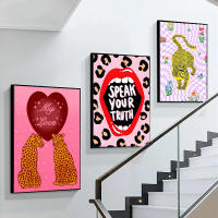 JUBEER Arte de Pared de Leopardo y Tigre Estilo Vintage Póster de Imagen de Niña con Flor - details 3